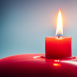 An image showcasing a freshly lit, vibrant red candle with molten wax cascading gently down its sides, gradually solidifying from the bottom up, capturing the mesmerizing process of candle wax drying