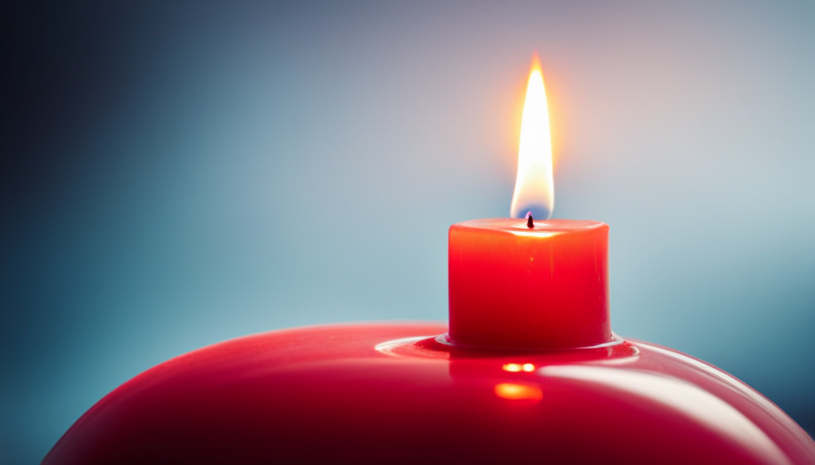 An image showcasing a freshly lit, vibrant red candle with molten wax cascading gently down its sides, gradually solidifying from the bottom up, capturing the mesmerizing process of candle wax drying