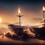 An image showcasing a meticulously balanced scale, delicately holding a slender, flickering candle on one side, while the other side is adorned with a stack of weighty objects, symbolizing the enigmatic weight of a candle