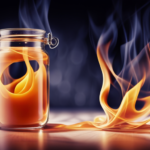 An image of a glass jar filled with melted wax, gently glowing with a flickering flame