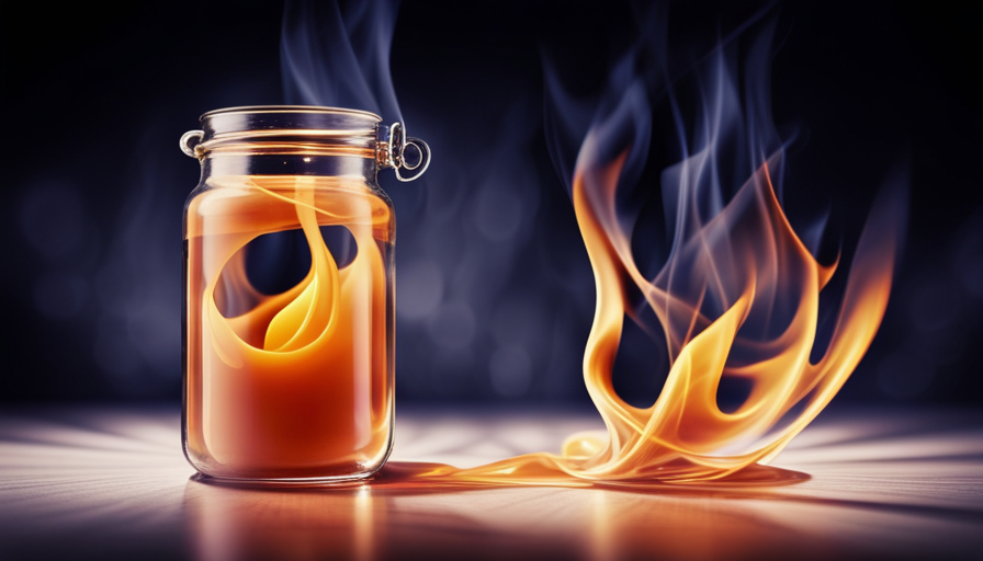 An image of a glass jar filled with melted wax, gently glowing with a flickering flame