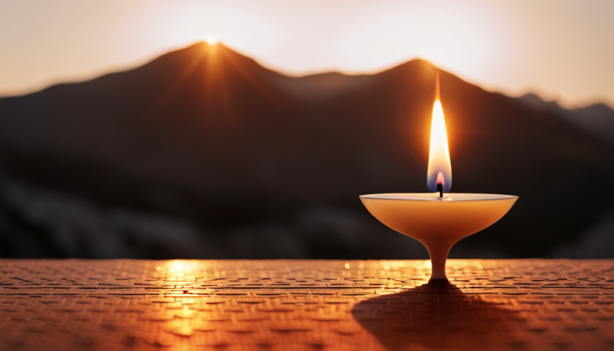 An image showcasing a symmetrical, elongated candle placed on a level surface, surrounded by a soft, warm glow
