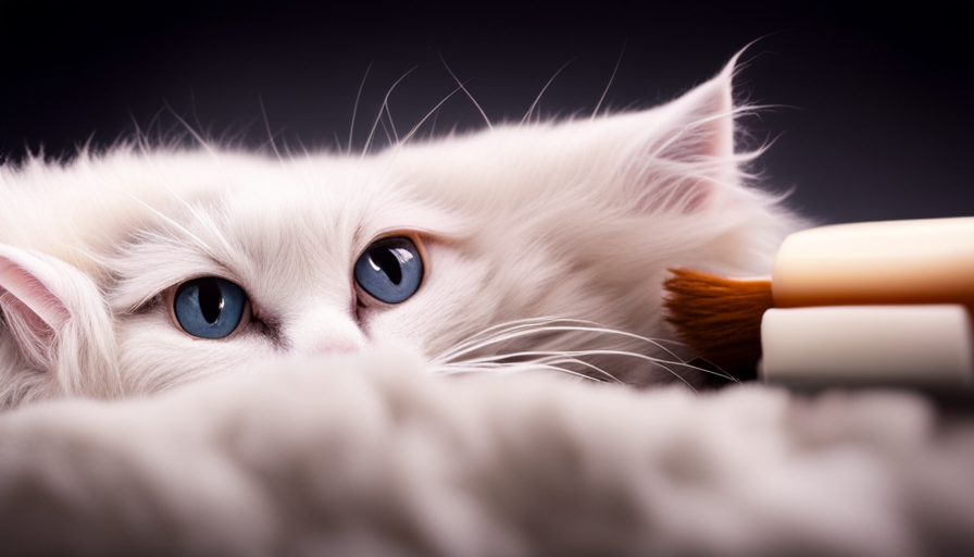 An image showcasing a fluffy white cat, with its gorgeous fur marred by drips of hardened candle wax