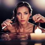 An image showcasing a person with a serene expression, delicately removing candle wax from their hair using tweezers, while a warm, gentle stream of water flows over their head from a faucet