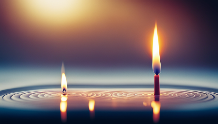 An image showcasing a lit candle placed on a level surface with a perfectly melted pool of wax that spreads uniformly across the entire diameter, emitting a warm, flickering glow