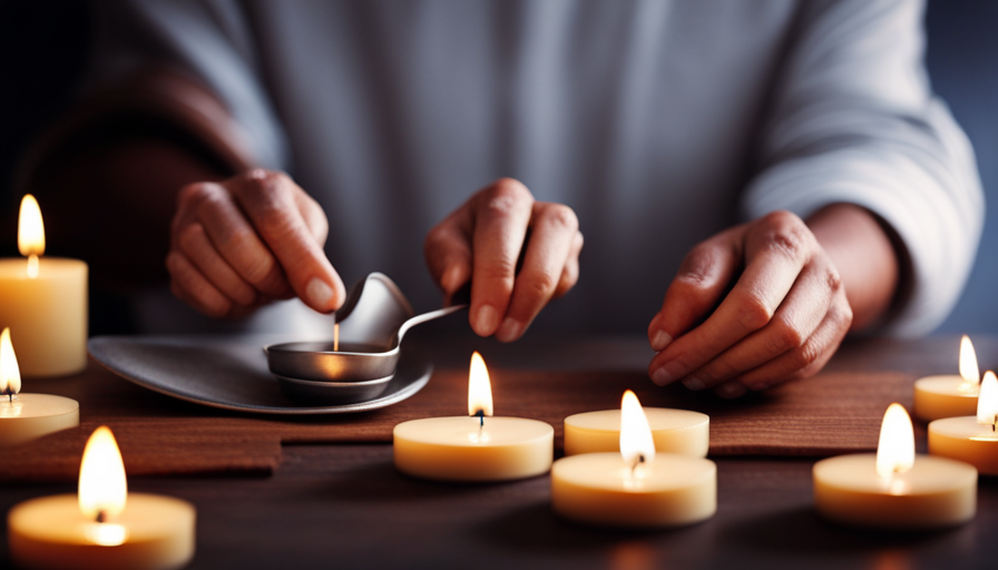 An image showcasing the step-by-step process of crafting a butter candle: a pair of hands gently molding a quaint tea-light shape from softened butter, a wick carefully inserted, and the final product glowing warmly