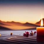 An image showcasing a serene setting with a beautifully lit massage oil candle