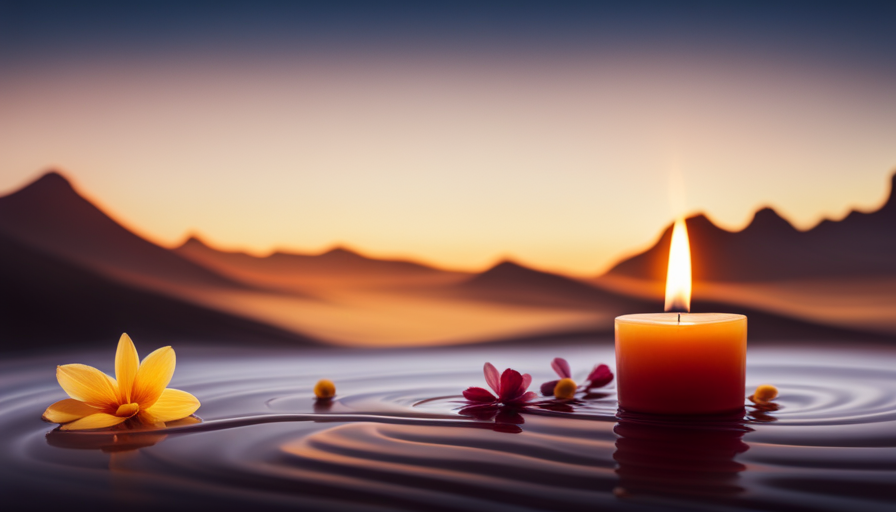An image showcasing a serene setting with a beautifully lit massage oil candle