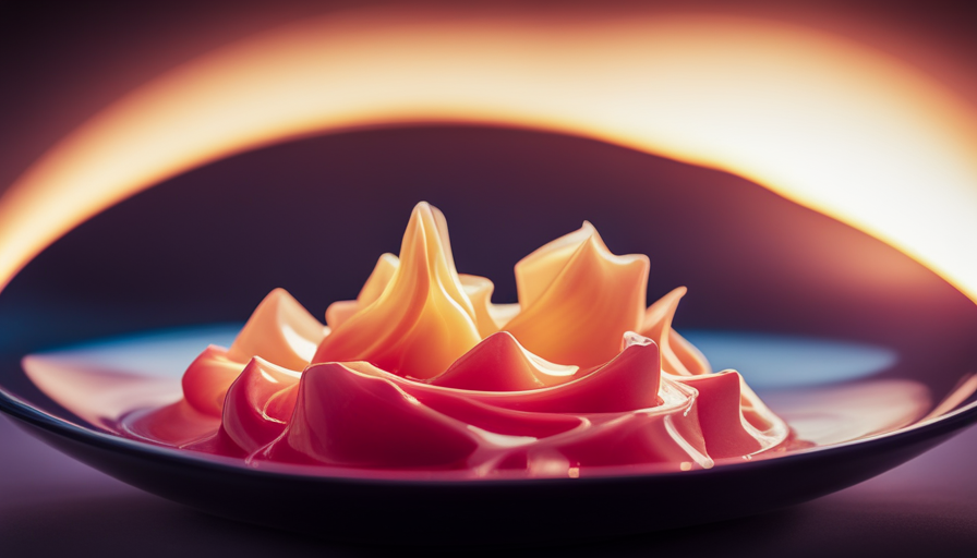 An image showcasing a microwave-safe glass bowl filled with chunks of vibrant colored candle wax placed inside