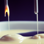 An image showcasing a step-by-step guide on melting candle wax: a double boiler with simmering water, a melting wax block slowly dissolving, and a thermometer measuring the temperature