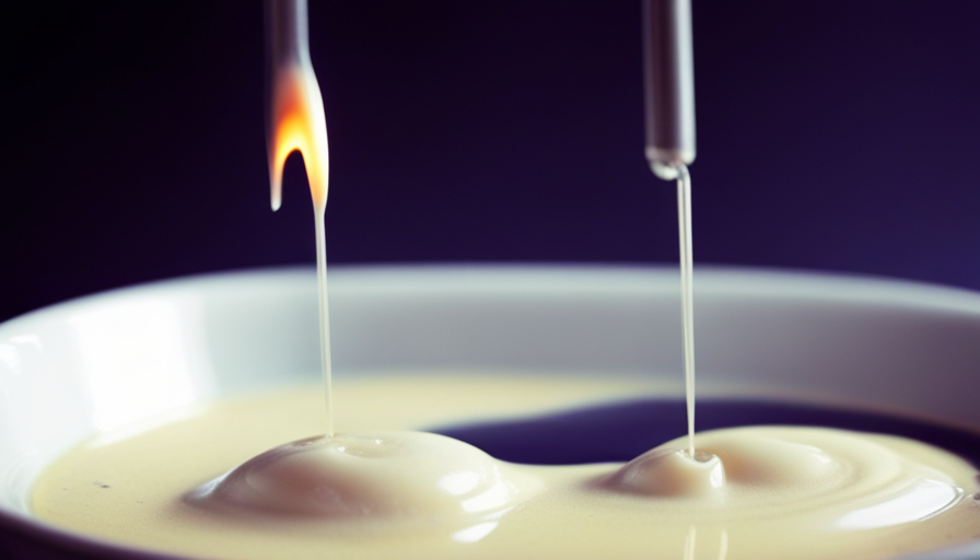 An image showcasing a step-by-step guide on melting candle wax: a double boiler with simmering water, a melting wax block slowly dissolving, and a thermometer measuring the temperature