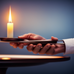 An image depicting a hand gently holding a candle snuffer above a lit candle