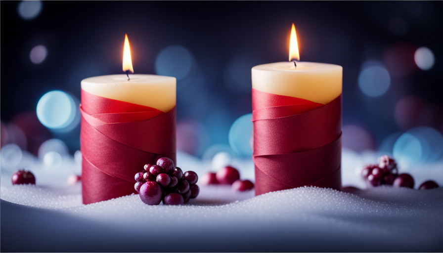 An image capturing the step-by-step process of wrapping a beautiful candle with vibrant wrapping paper: precise folds and gentle tucks, showcasing the transformation from plain to stunning