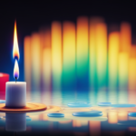 An image showcasing a lit candle with a wick surrounded by a circle of colorful wax samples at varying distances, each melting at different rates, representing the concept of flash point in candle making