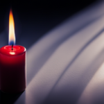 An image featuring a close-up shot of a solitary red candle, its flame dancing gently in the darkness