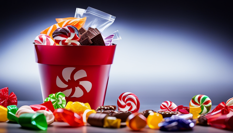 An image showcasing a vibrant assortment of candy bags brimming with delectable treats