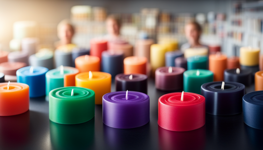 An image showcasing a vibrant array of wax blocks in various colors, neatly displayed on shelves