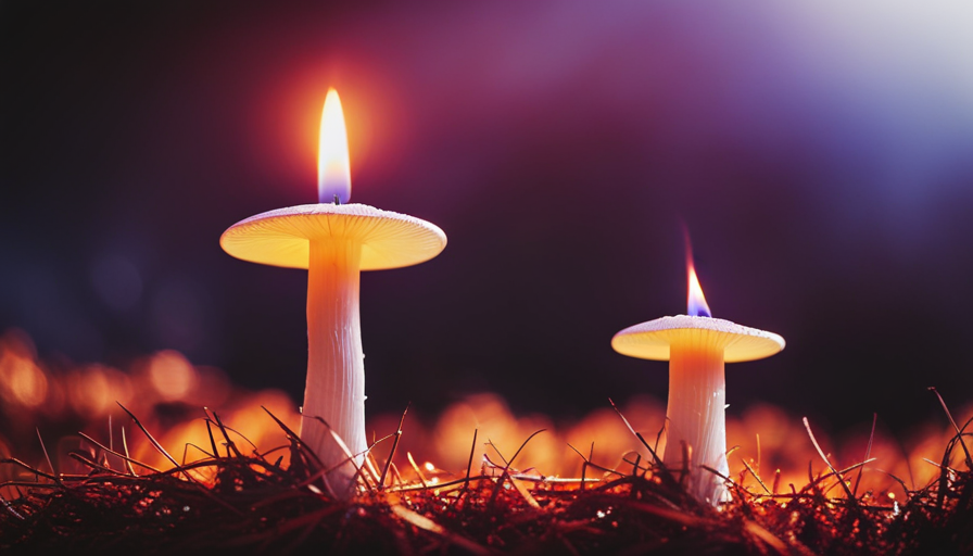 An image capturing the mesmerizing phenomenon of a mushroom-shaped candle wick, showcasing its intricate layers, delicate fringes, and the vibrant dance of glowing flames atop it