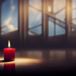 An image capturing a dimly lit room with a solitary candle flickering weakly