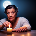 An image showing a frustrated individual holding a homemade candle, surrounded by a dimly lit room