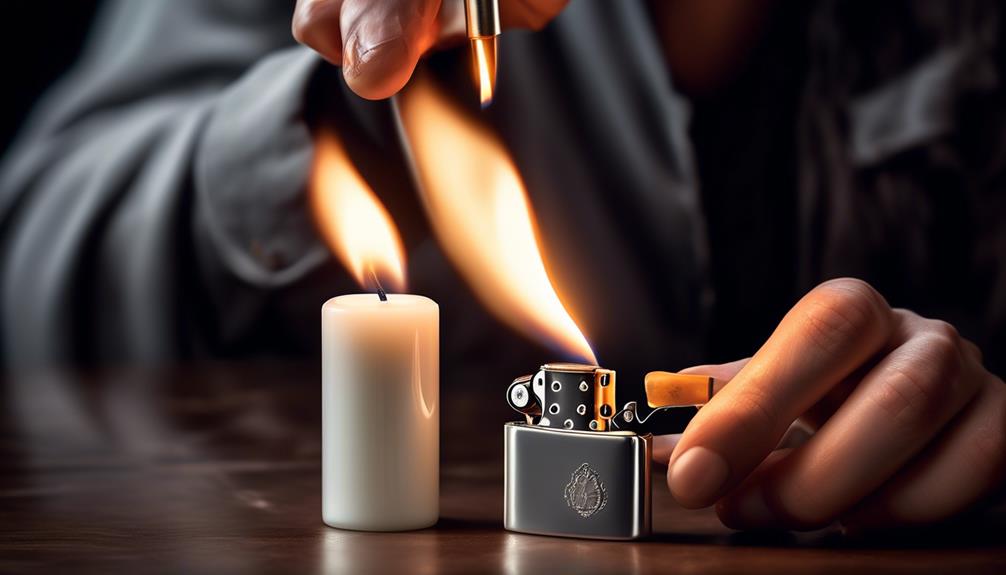 lighting a candle with a lighter