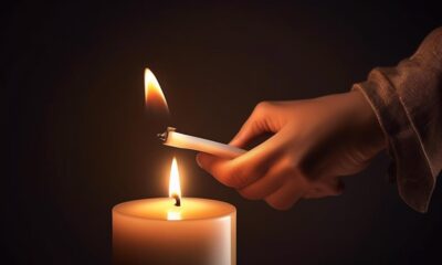 lighting candle with lighter