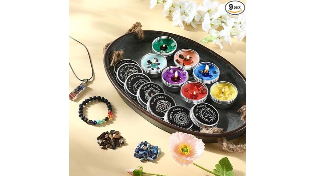 chakra candles with crystals