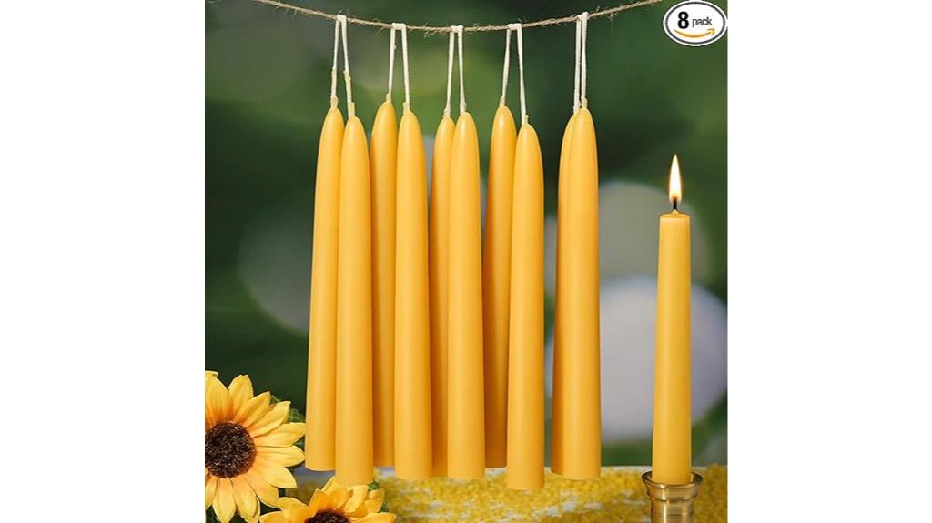 eight beeswax taper candles