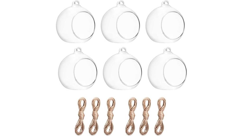 set of six hanging glass holders