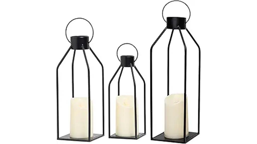 set of three black lanterns