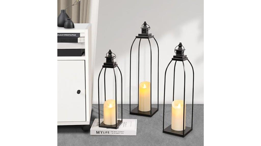 set of three black lanterns