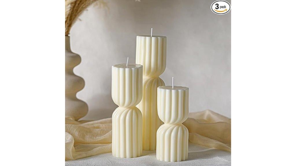 set of three ribbed candles