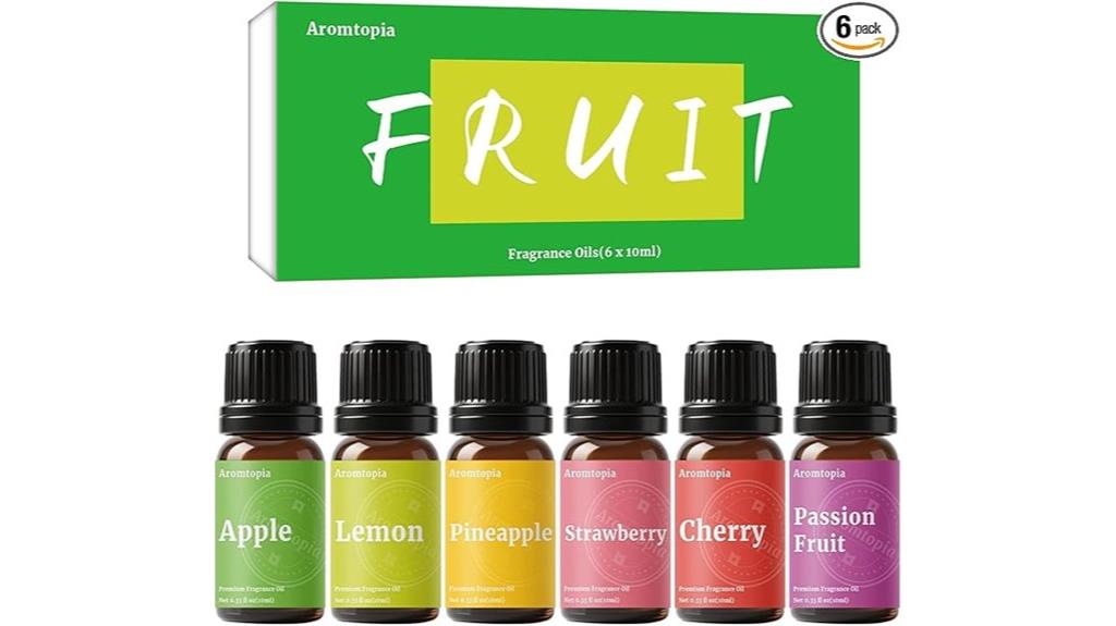 six fruit fragrance oil bottles