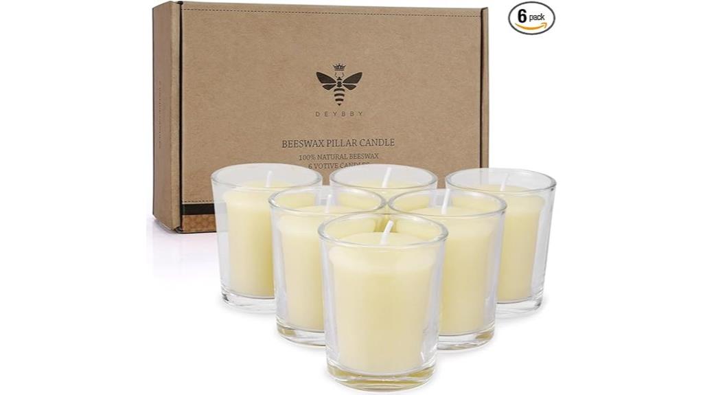 six white beeswax candles