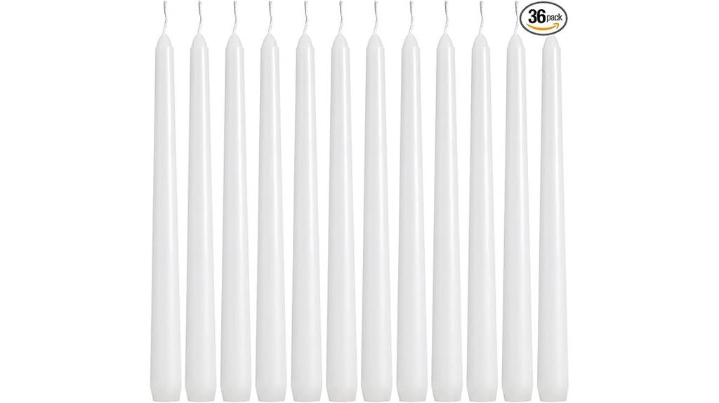 thirty six white taper candles