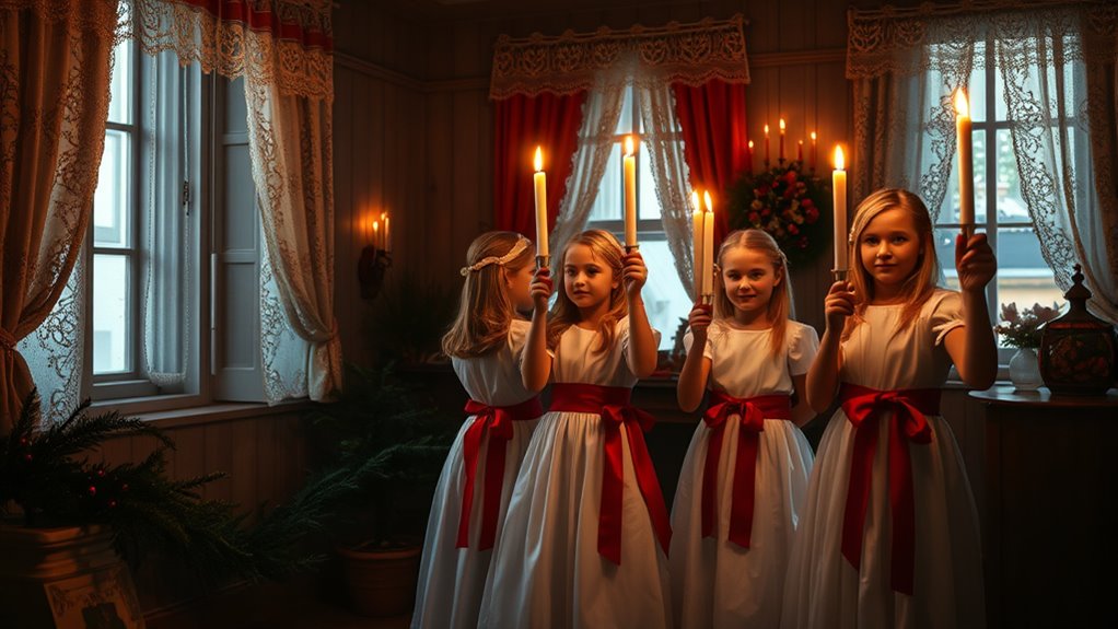 girls in candle lit processions