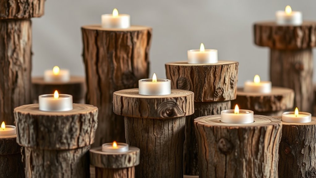 rustic bark candle pedestals